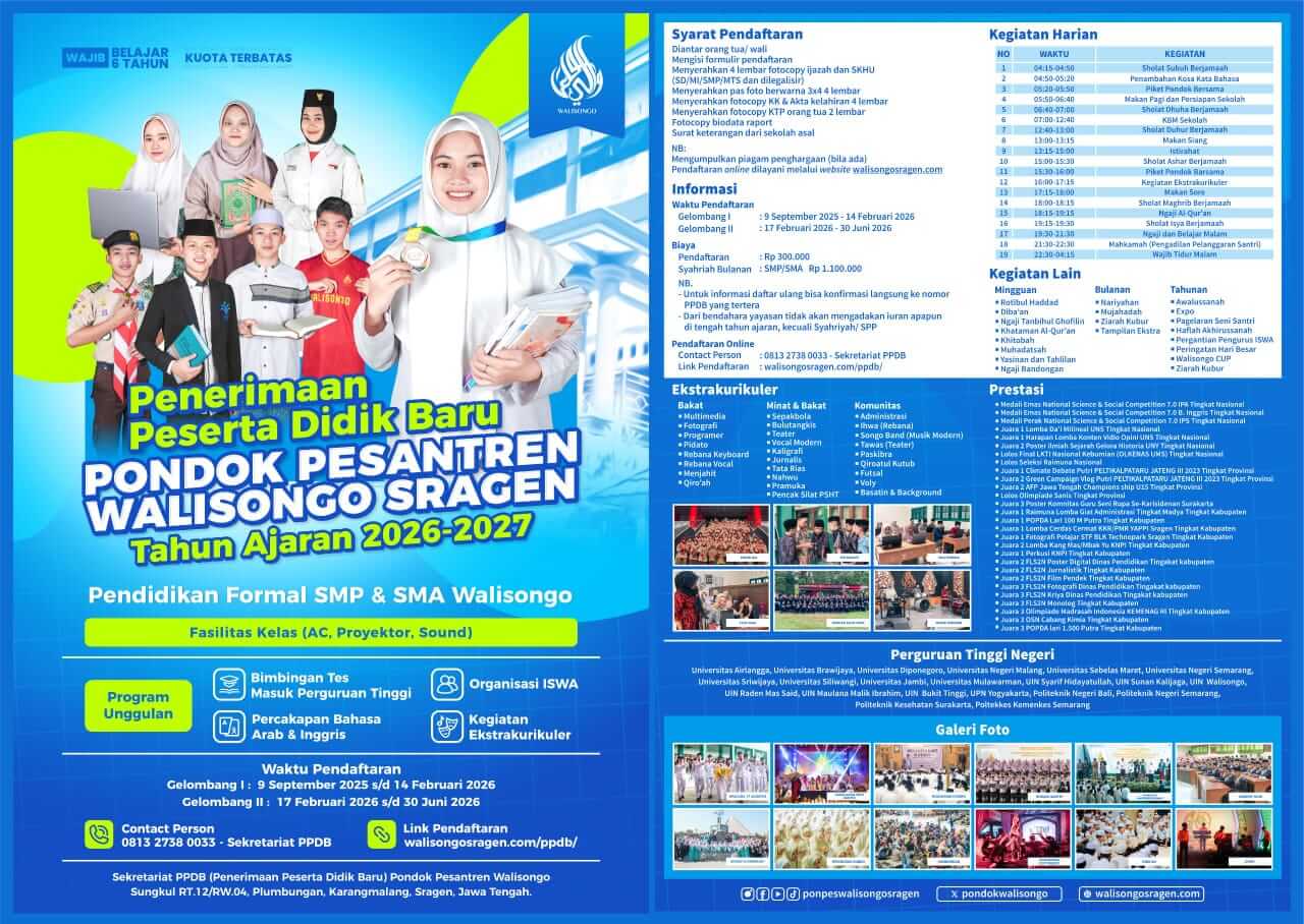 Siswa SMP Walisongo Sragen sedang belajar di kelas yang modern dan nyaman.